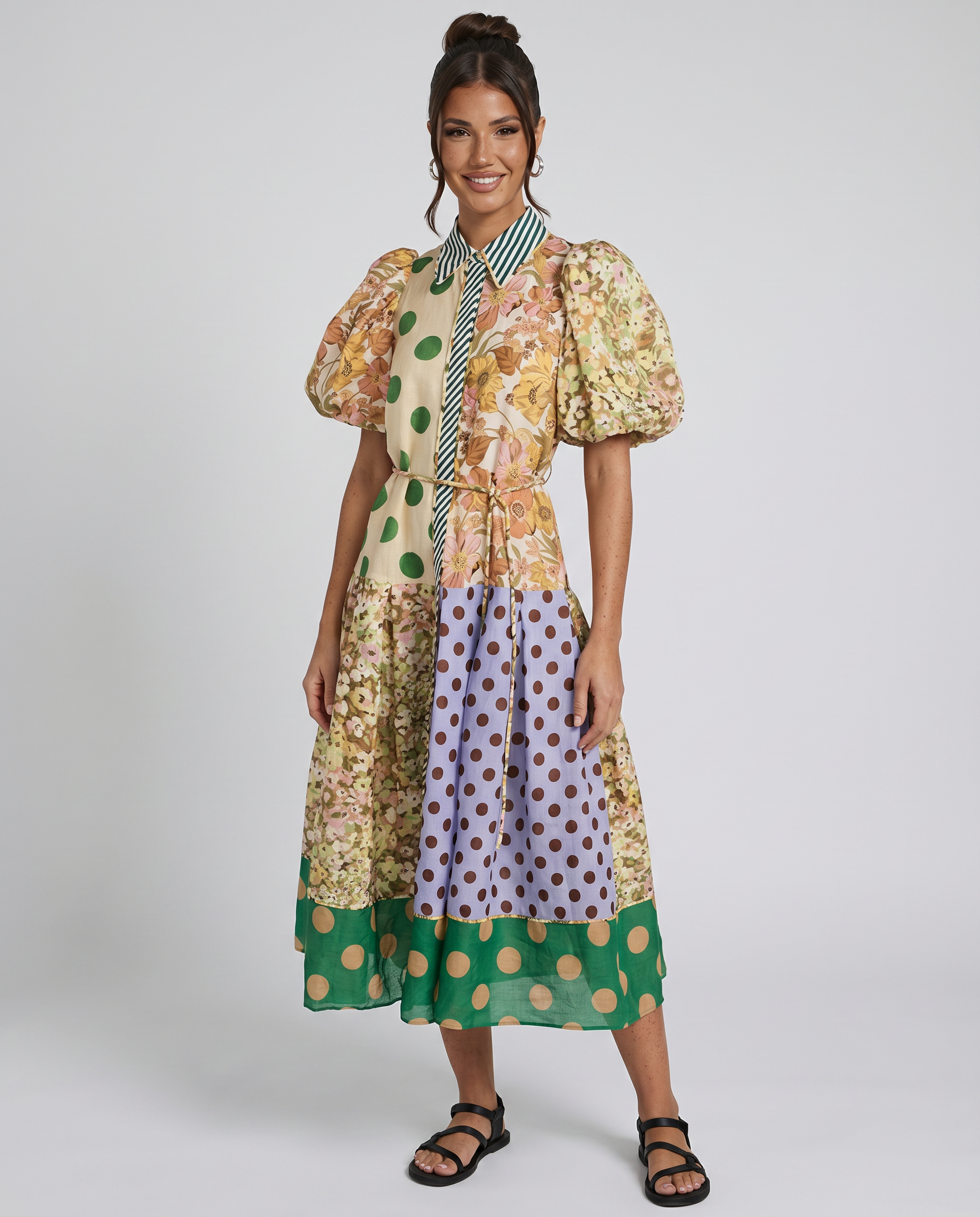 effie midi dress Women's Printed Midi Shirt Dress Puff Sleeve Effie