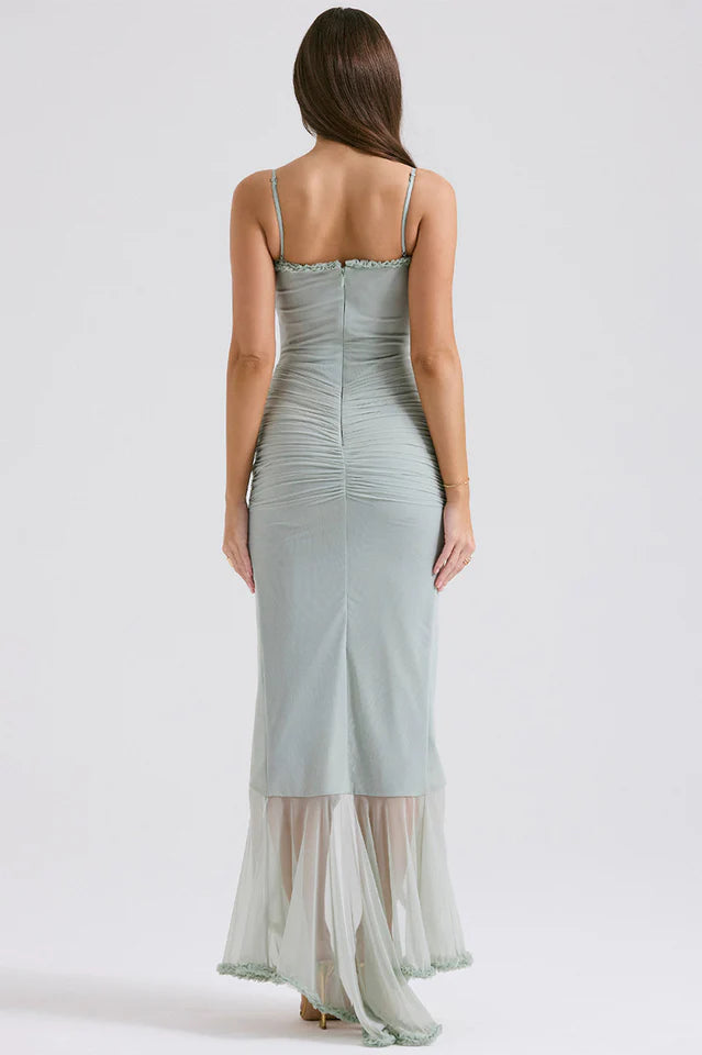 Ellen | Maxi Dress with Ruffle Detail and Front Cut-Out