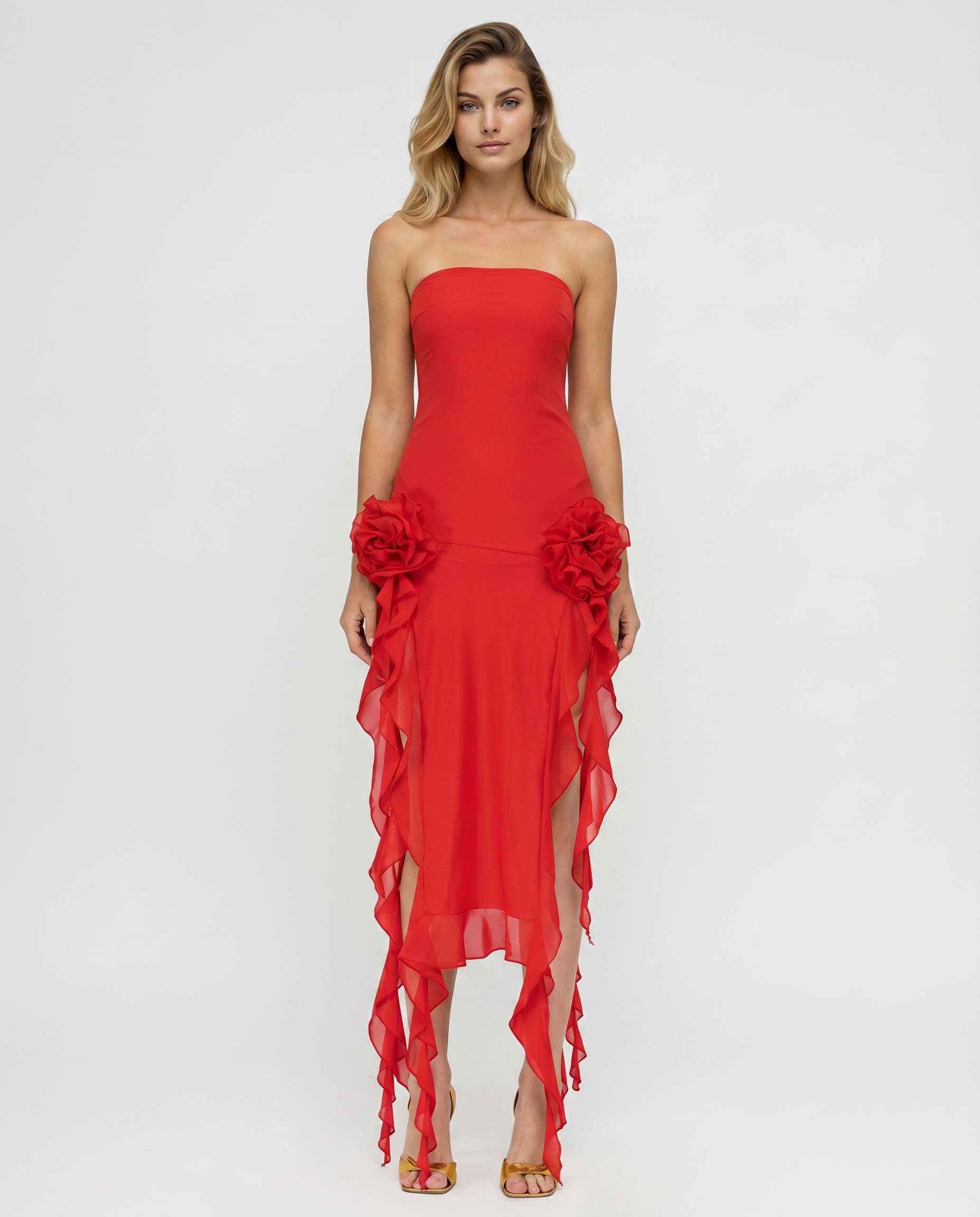 Jane | Midi Dress with Ruffle Tulle Panels
