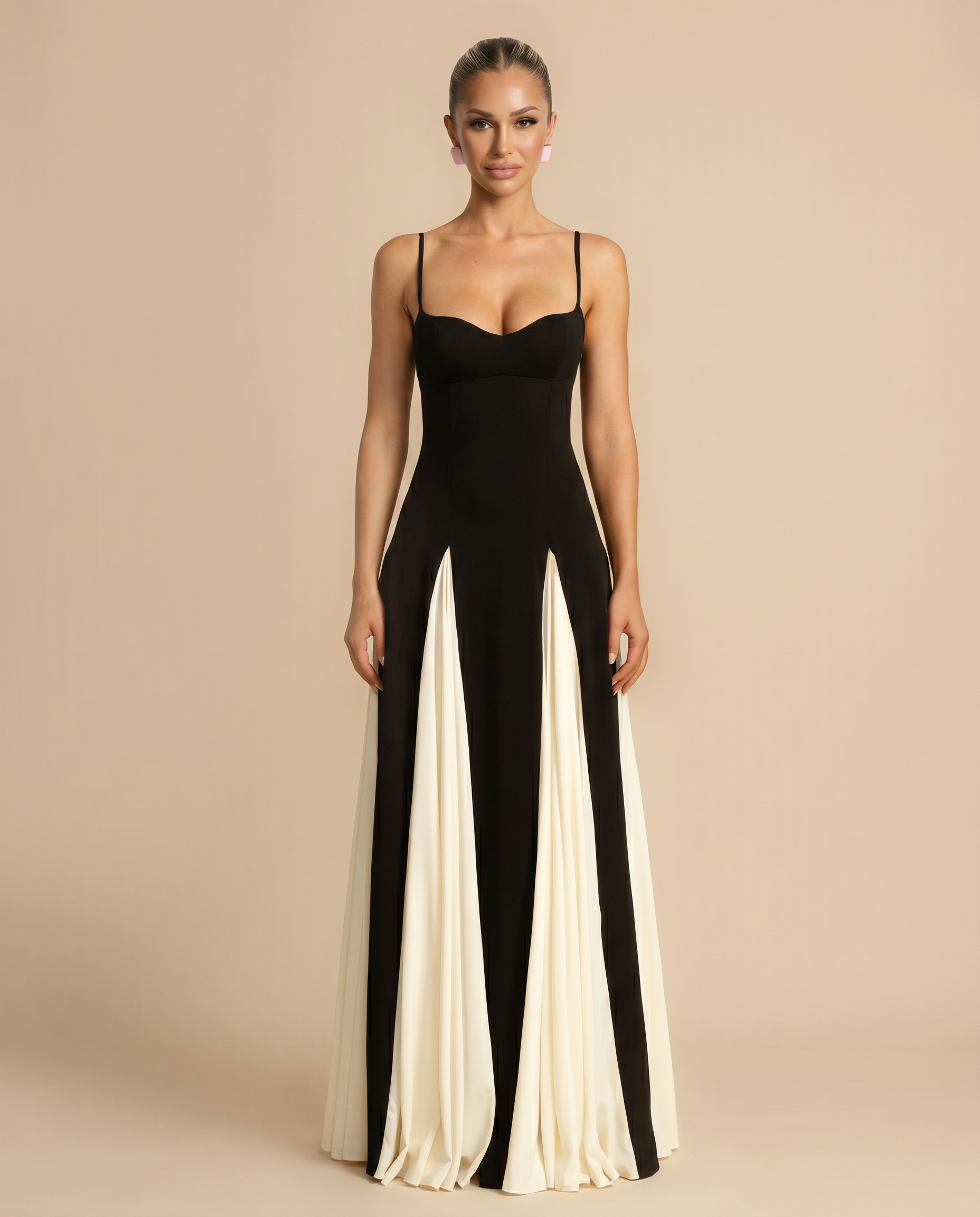contrast-panel maxi dress Women's Strap Maxi Dress Contrast Panel Fitted Silhouette Lupe