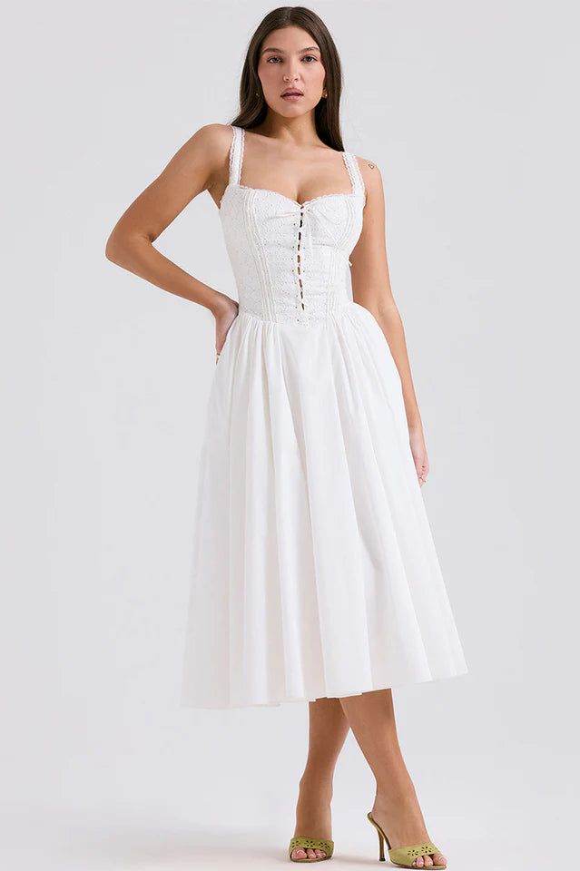Audrey | Midi Dress with Corset Bodice