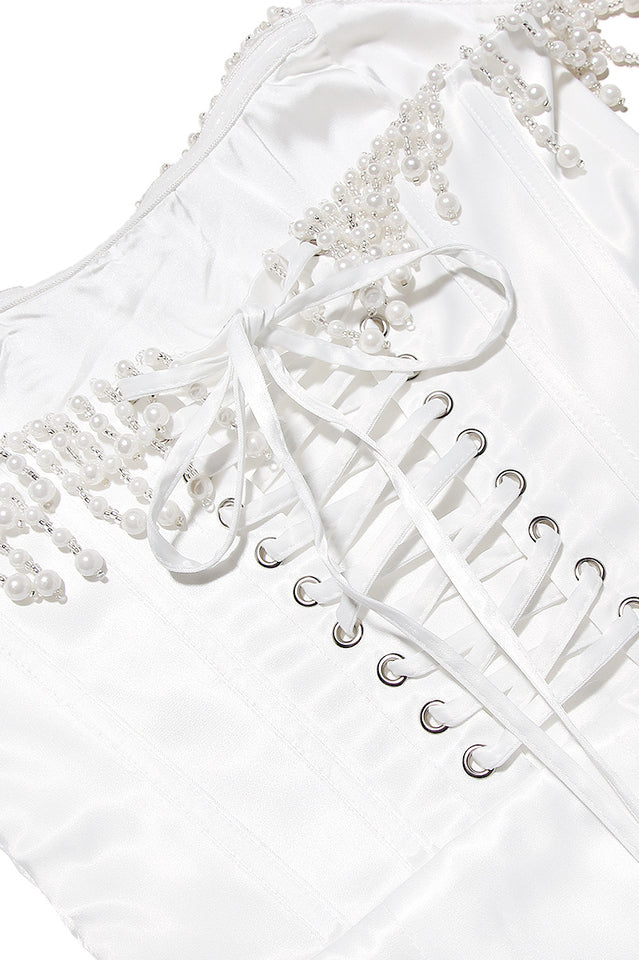 Nalita | Strapless Midi Dress with Pearl Beading