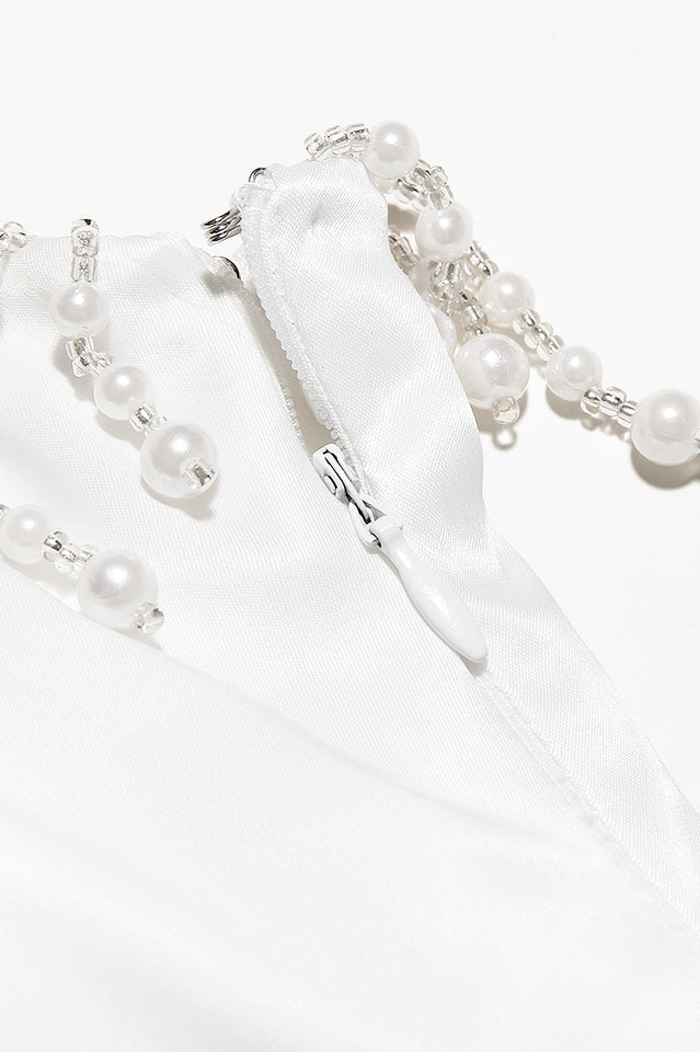 Nalita | Strapless Midi Dress with Pearl Beading