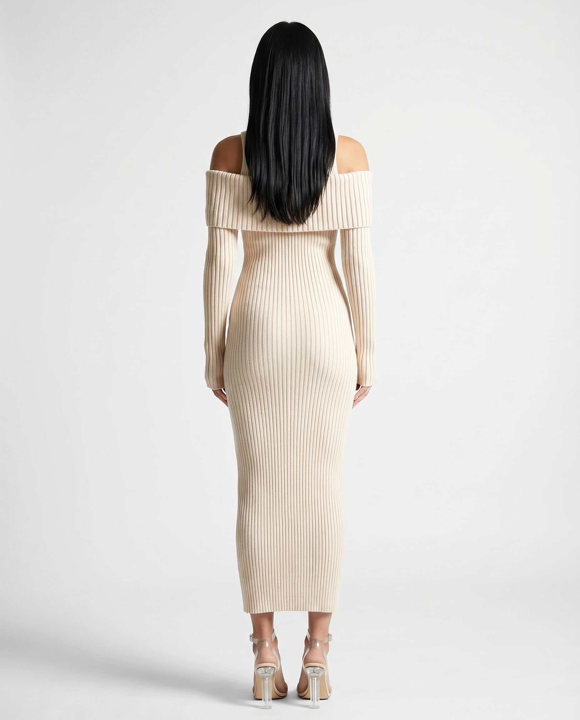 Marisa | Midi Dress with Ribbed Knit and Cold Shoulder Detail