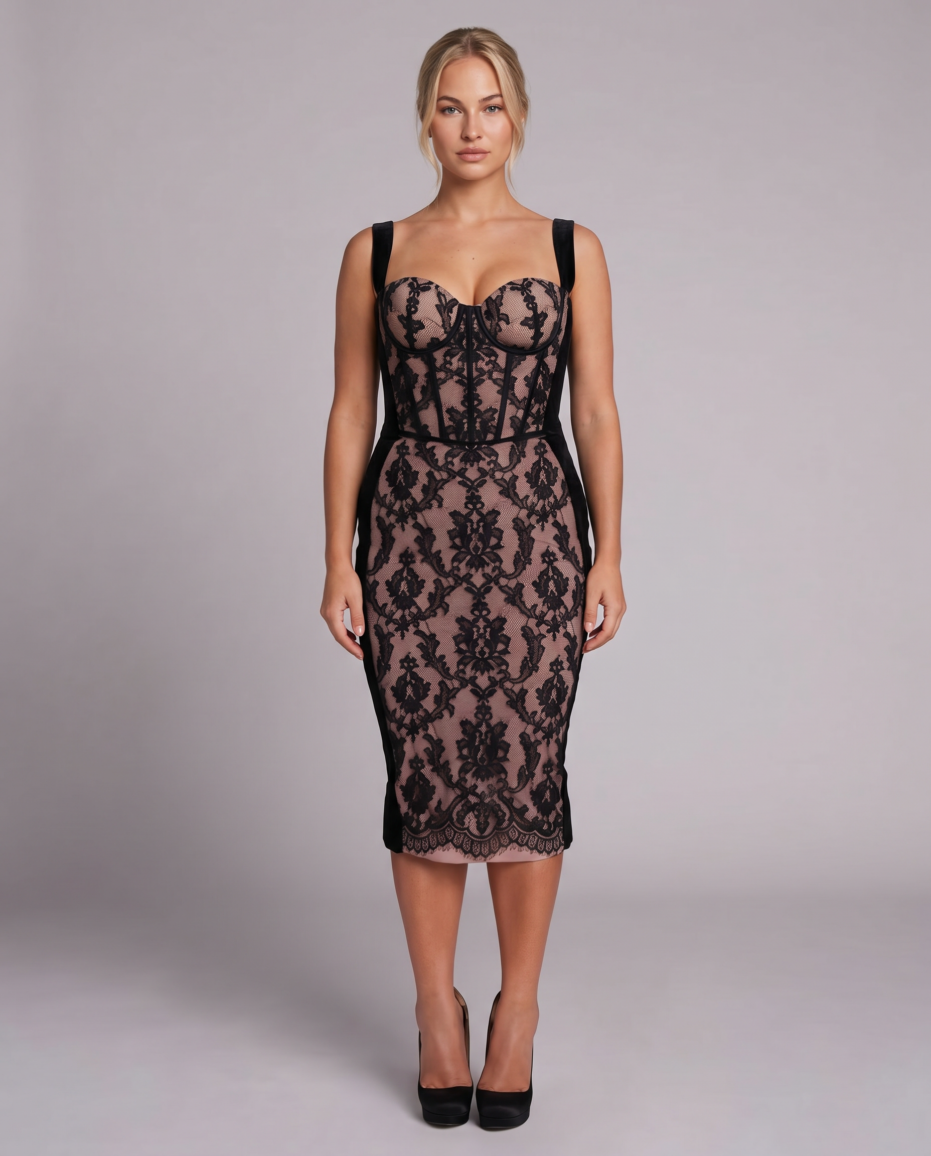 Ruby | Midi Dress with Lace Corset Panel