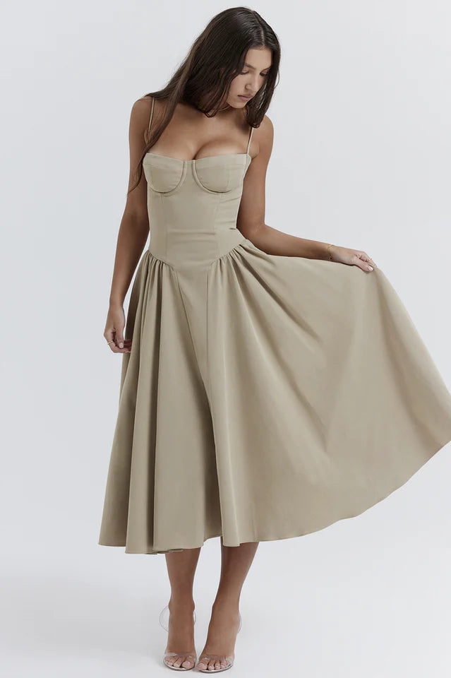 Cherie | Midi Sundress with Corset Bodice