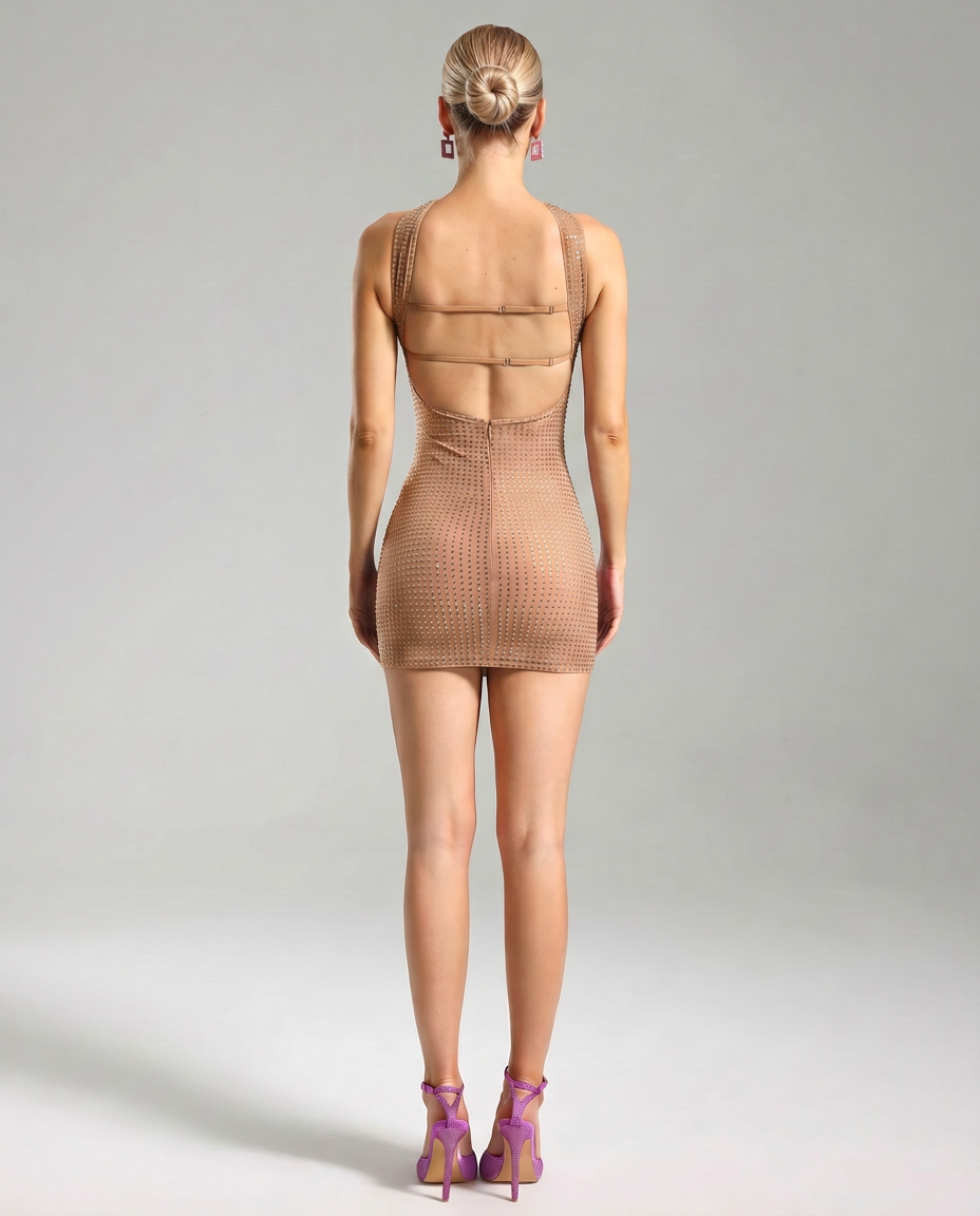 Cristina | Mini Dress with Halter Neck and Mesh Detail