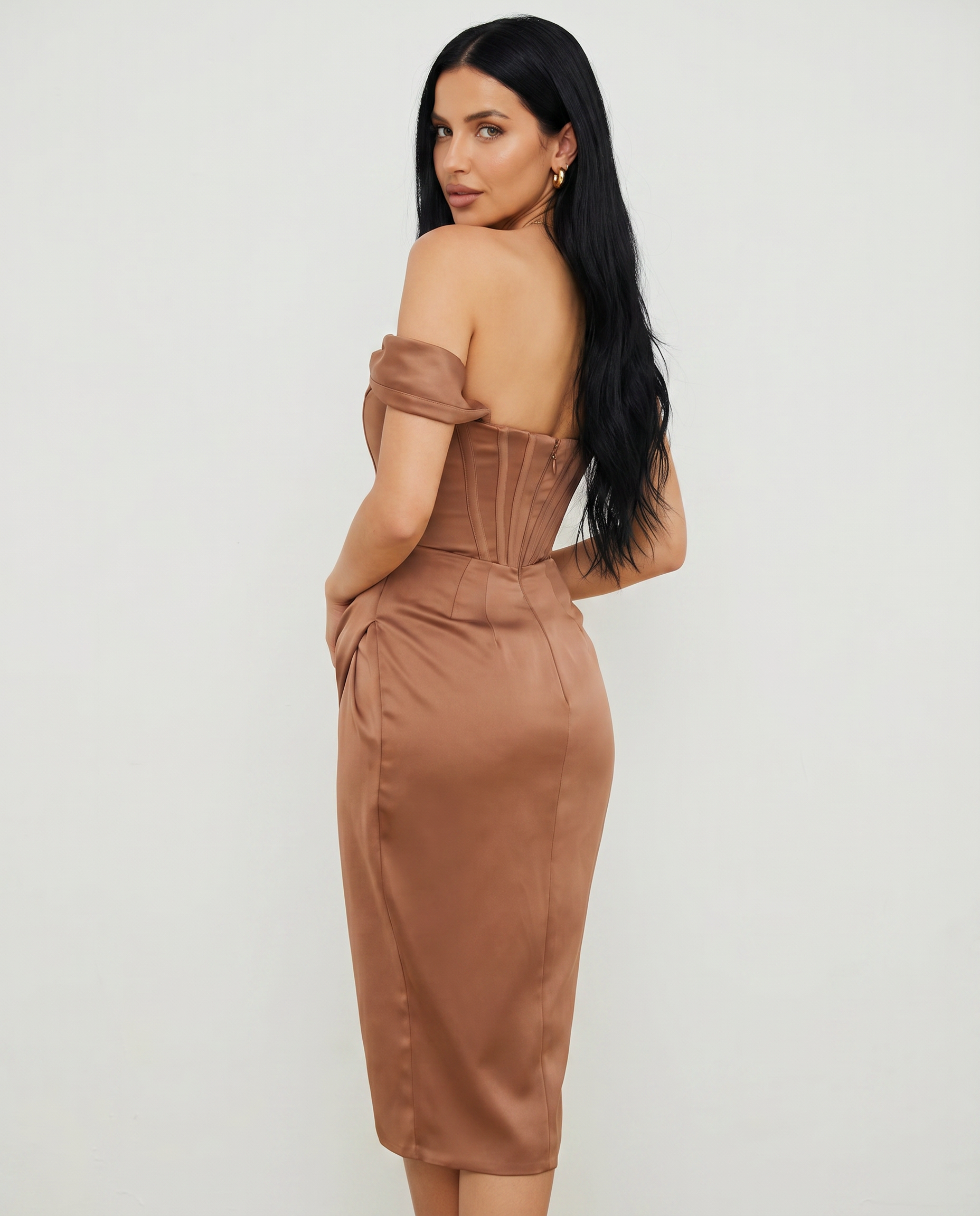 Doris | Midi Dress with Corset Bodice and Side Slit