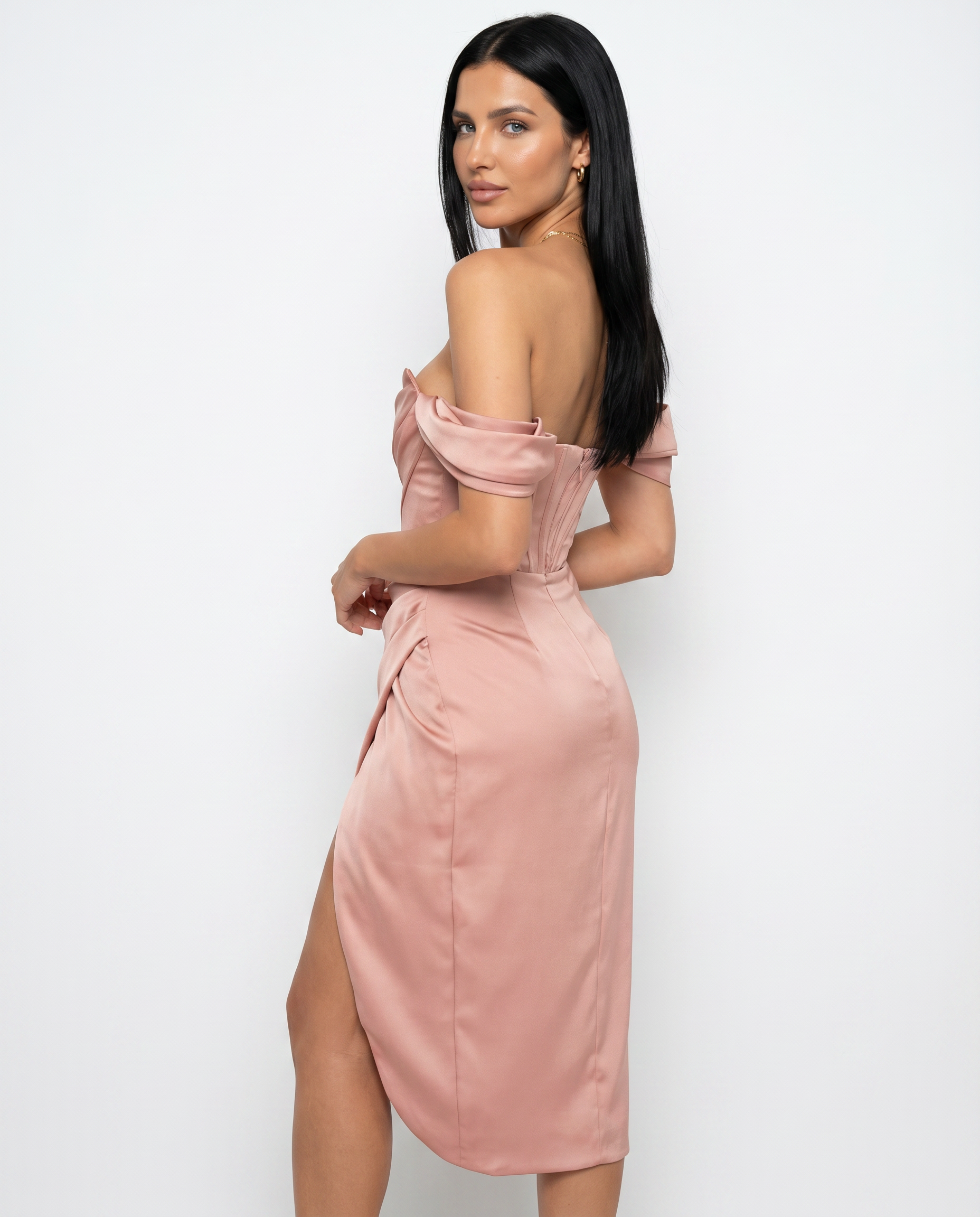 Doris | Midi Dress with Corset Bodice and Side Slit