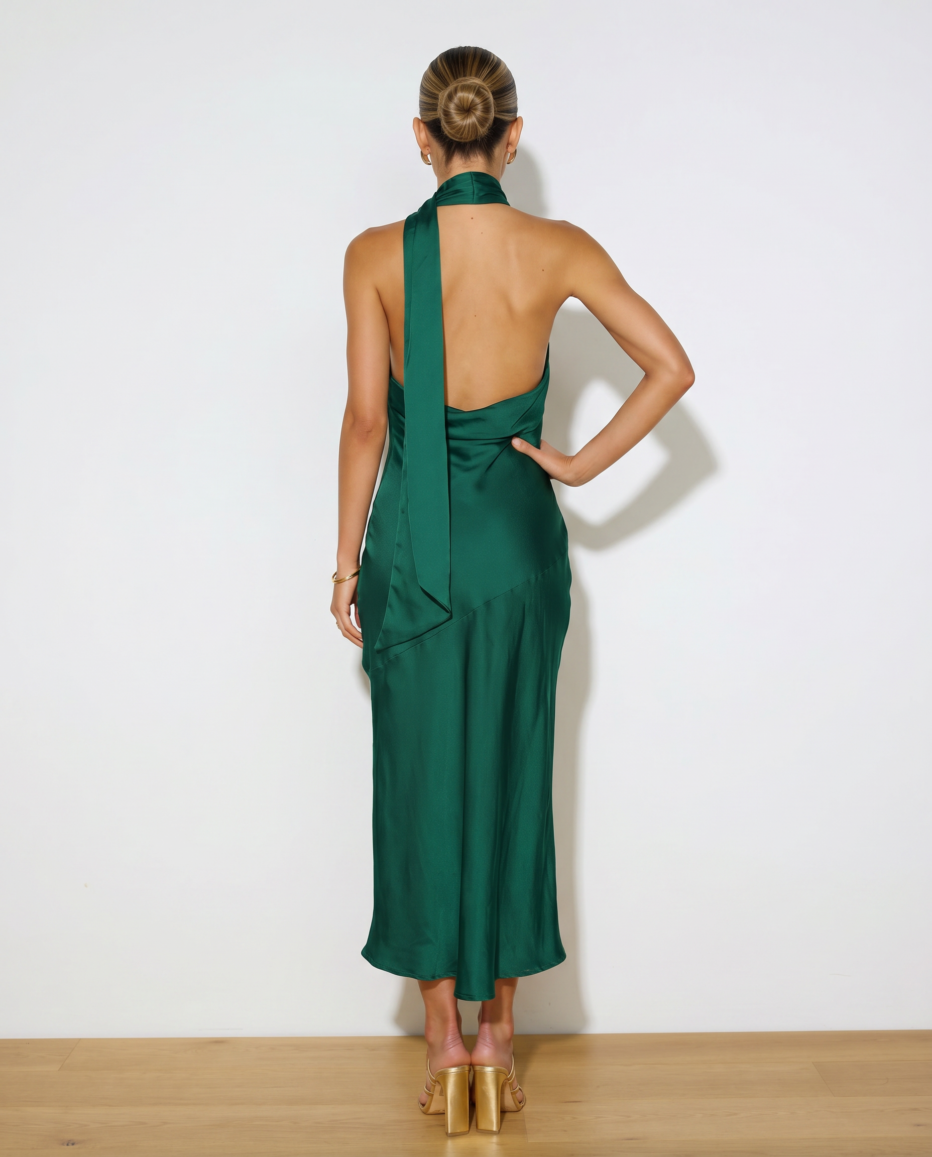 Harriet | Midi Satin Dress with Open Back