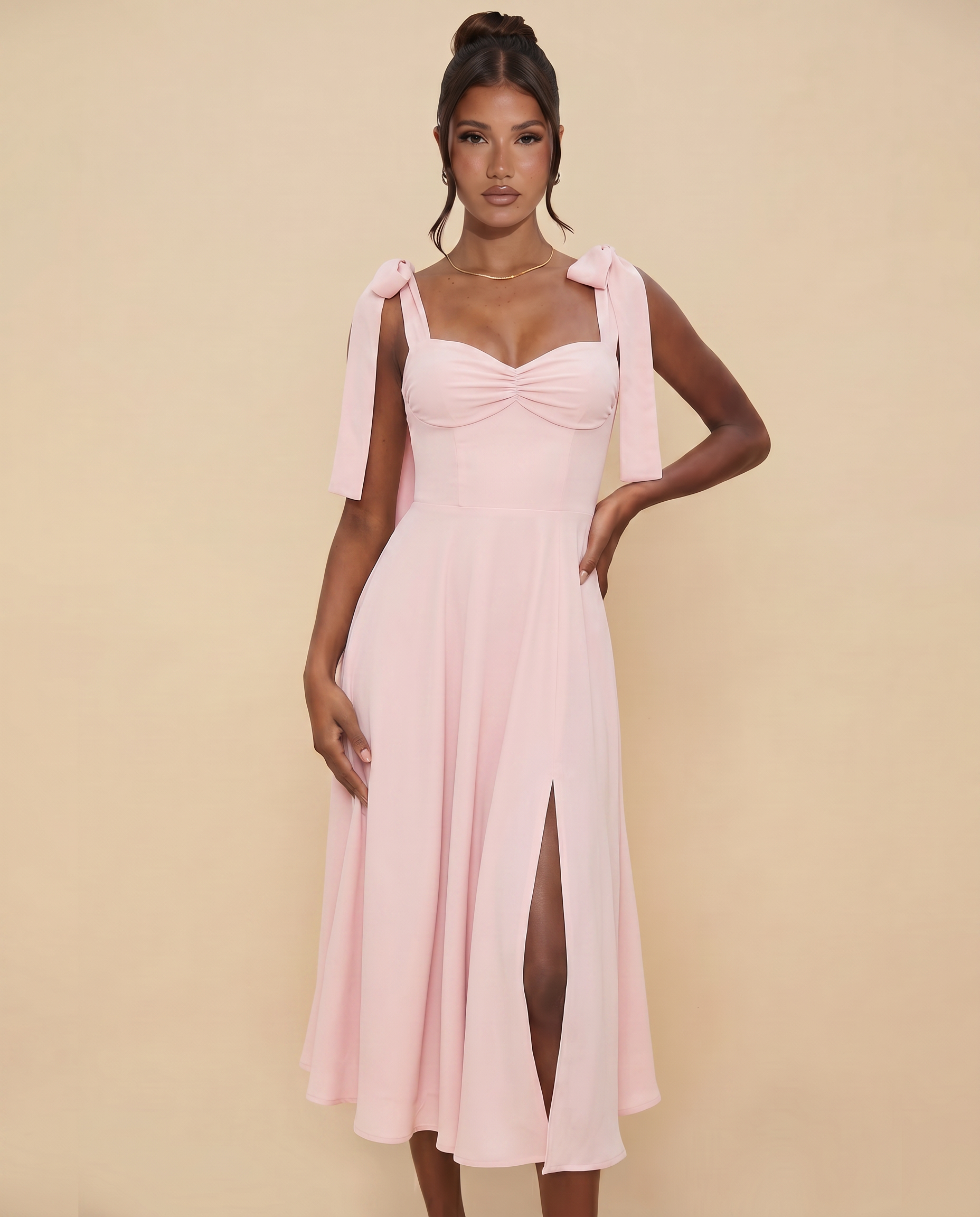 Leigh | Midi Dress with Tie Shoulder Straps