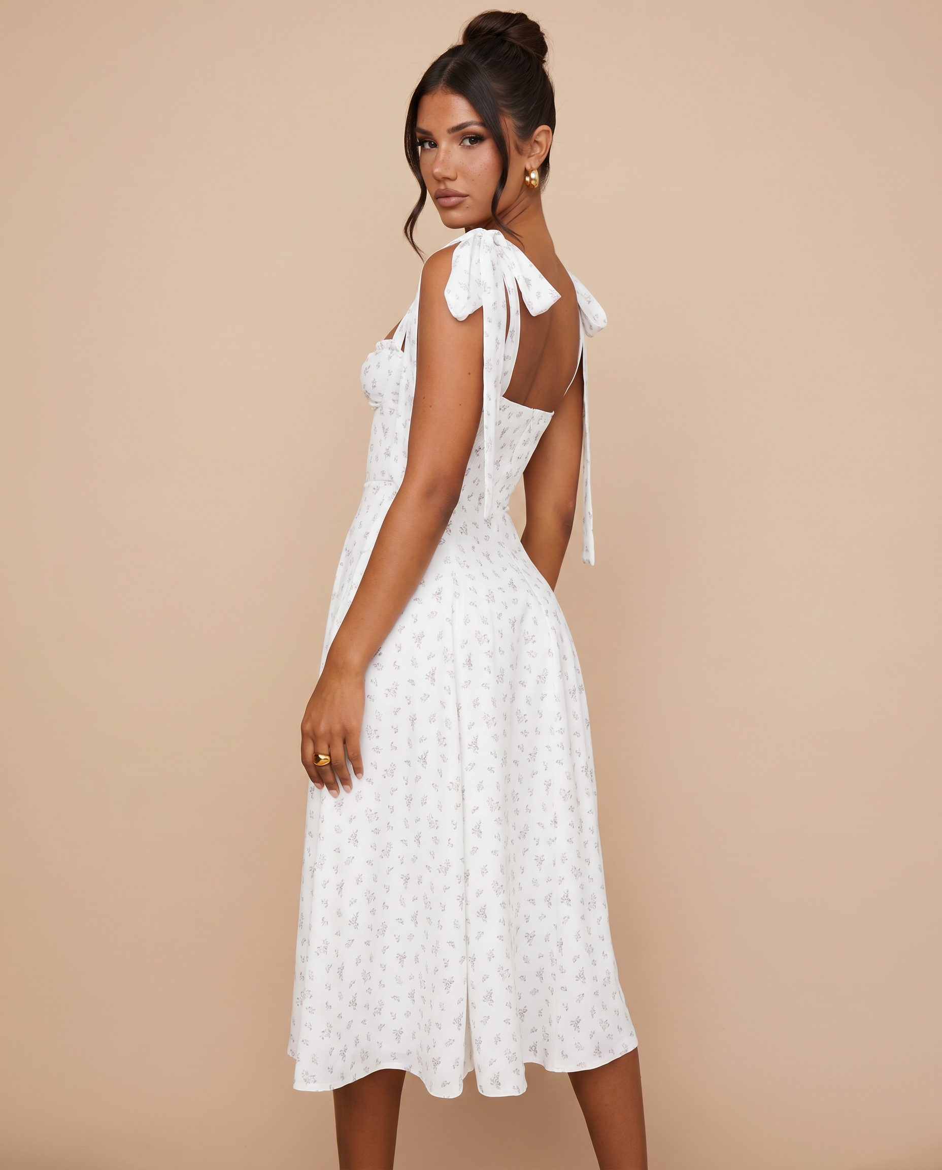 Leigh | Midi Dress with Tie Shoulder Straps