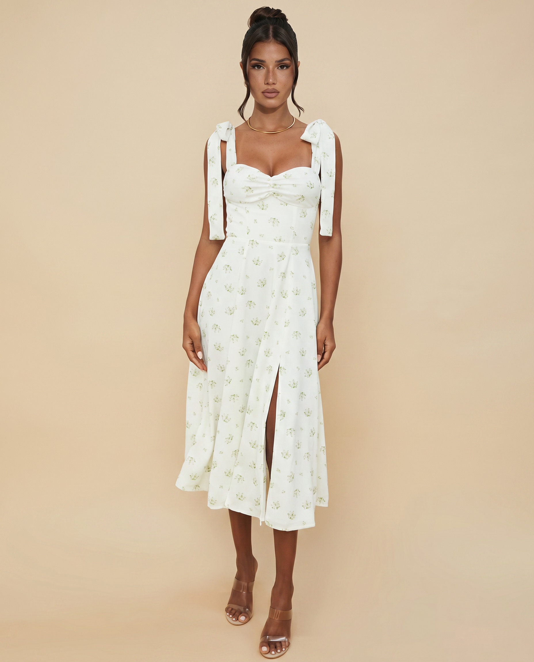 Leigh | Midi Dress with Tie Shoulder Straps