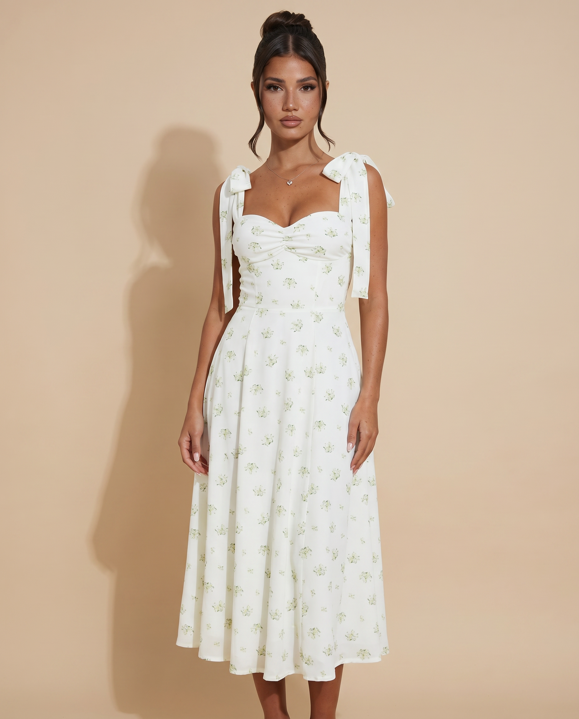 Leigh | Midi Dress with Tie Shoulder Straps