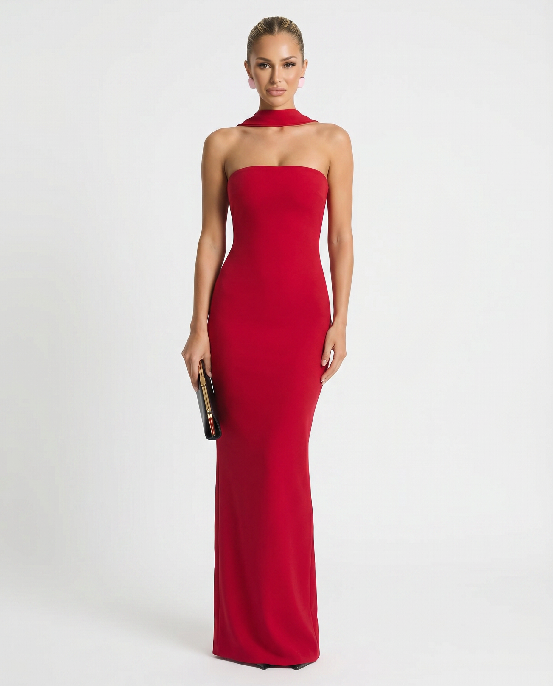 red strapless dress with slit Women's Strapless Maxi Dress Bodycon Back Slit Fitted Aimee