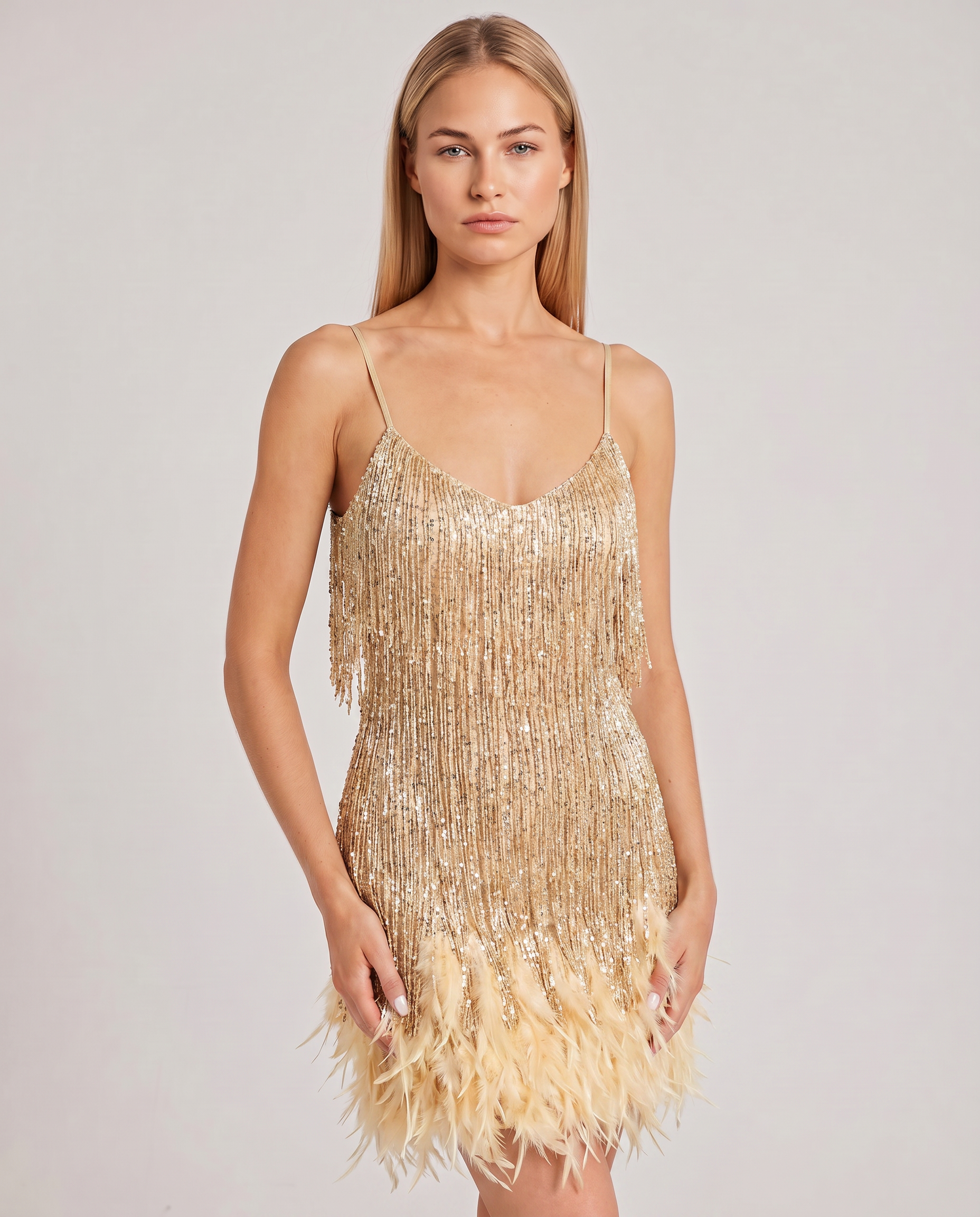 Women's Sequin Feather Mini Dress Spaghetti Strap Marla Women's Sequin Feather Mini Dress Spaghetti Strap Marla