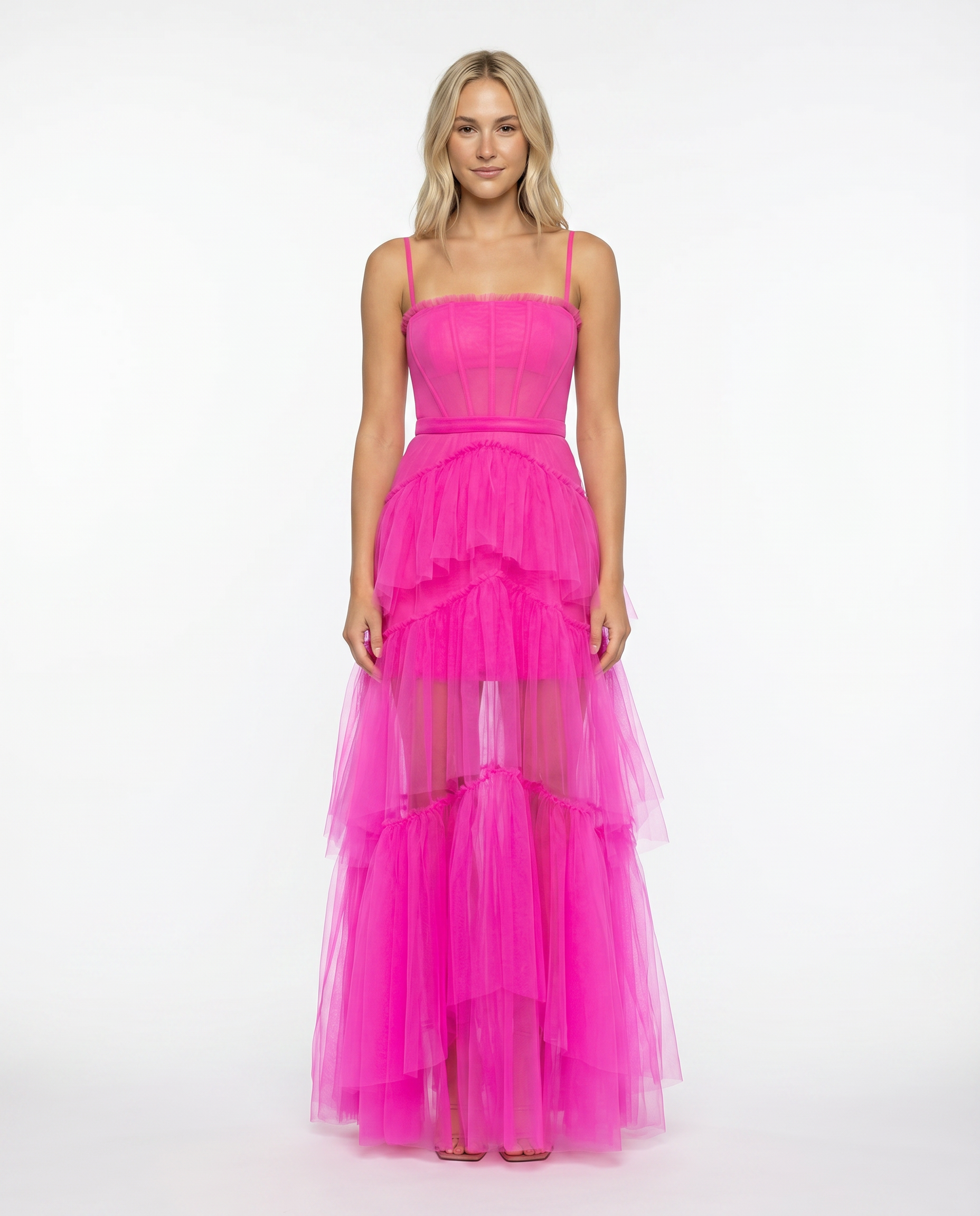 Nyx | Mesh Corset Gown with Tiered Skirt and Spaghetti Strap