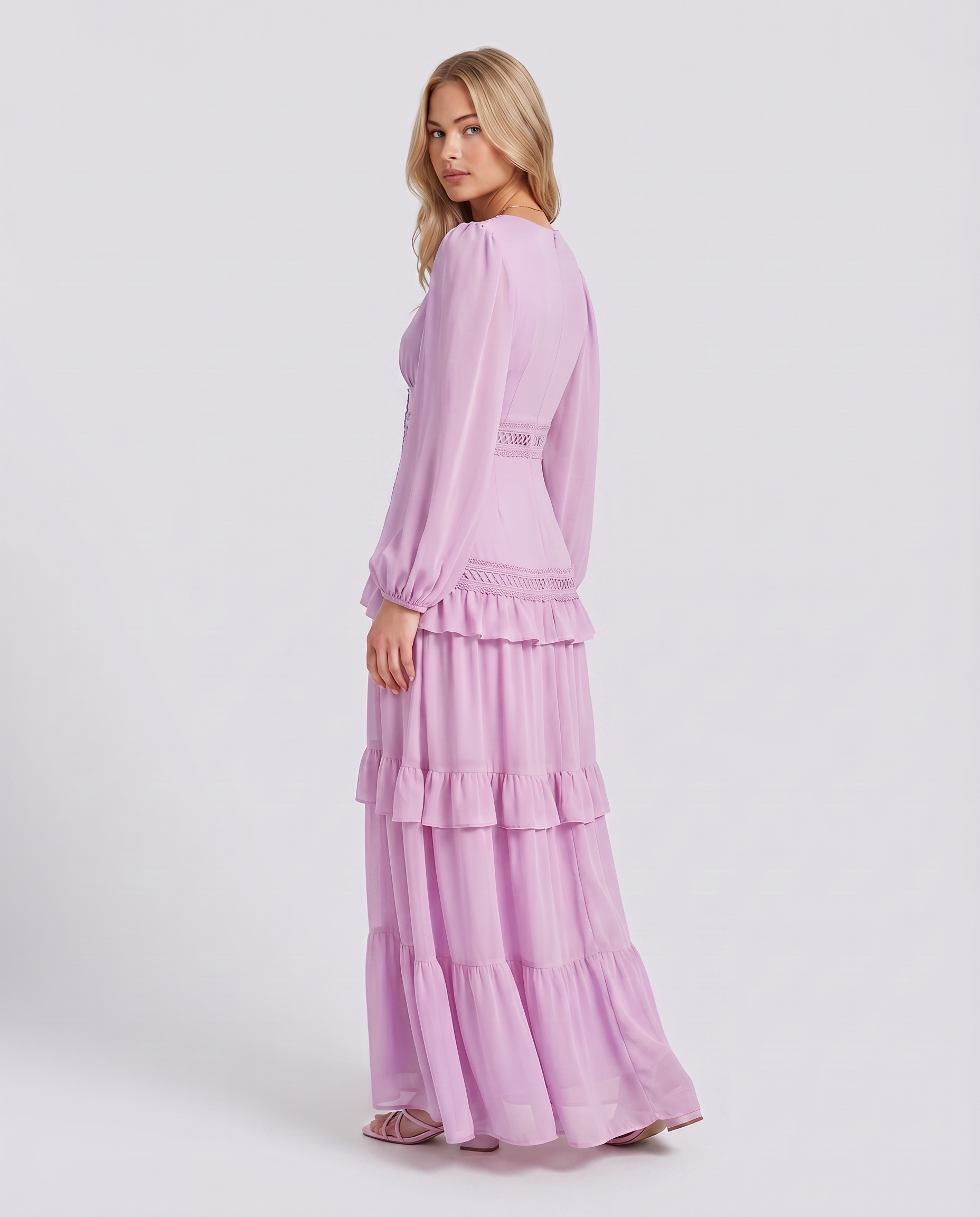 Lorie | Maxi Dress with Ruffle Skirt and Long Sheer Sleeves