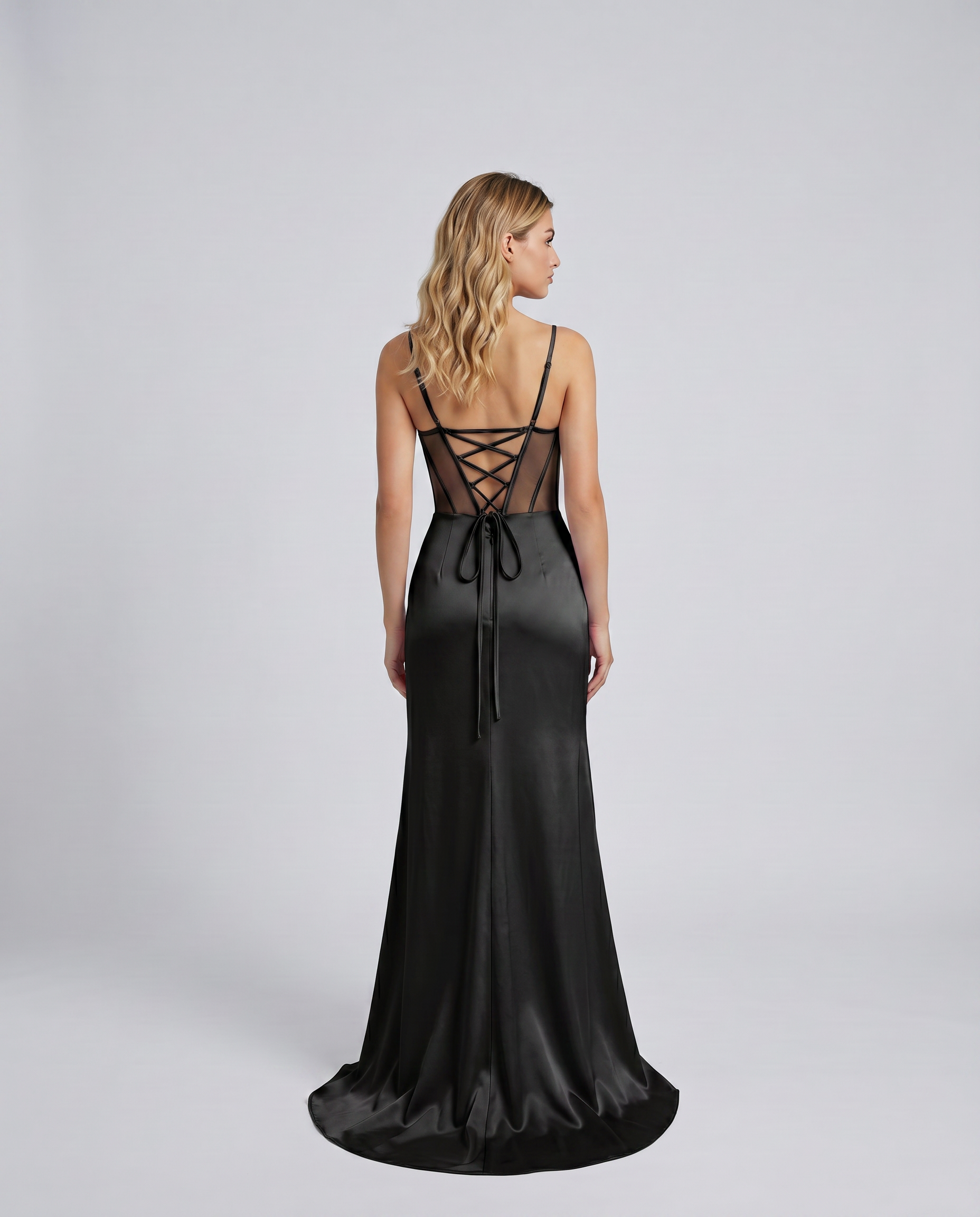 Kayla | Satin Maxi Dress with Corset Bodice and Lace-Up Back