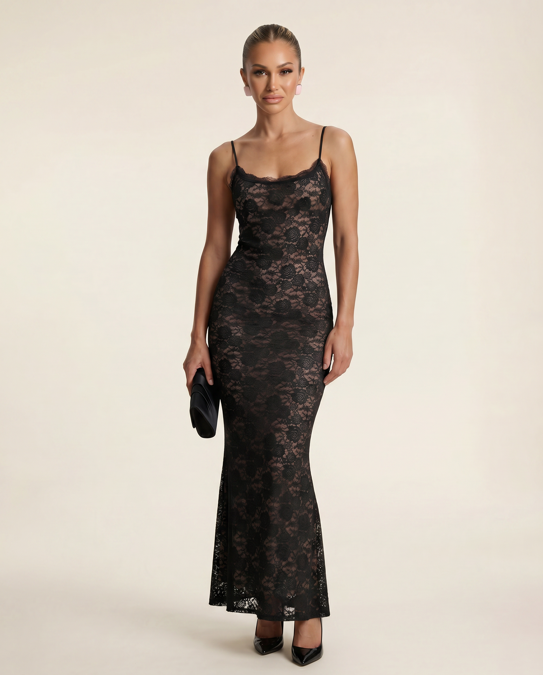 Women's Lace Maxi Dress Bodycon Spaghetti Strap Ida
