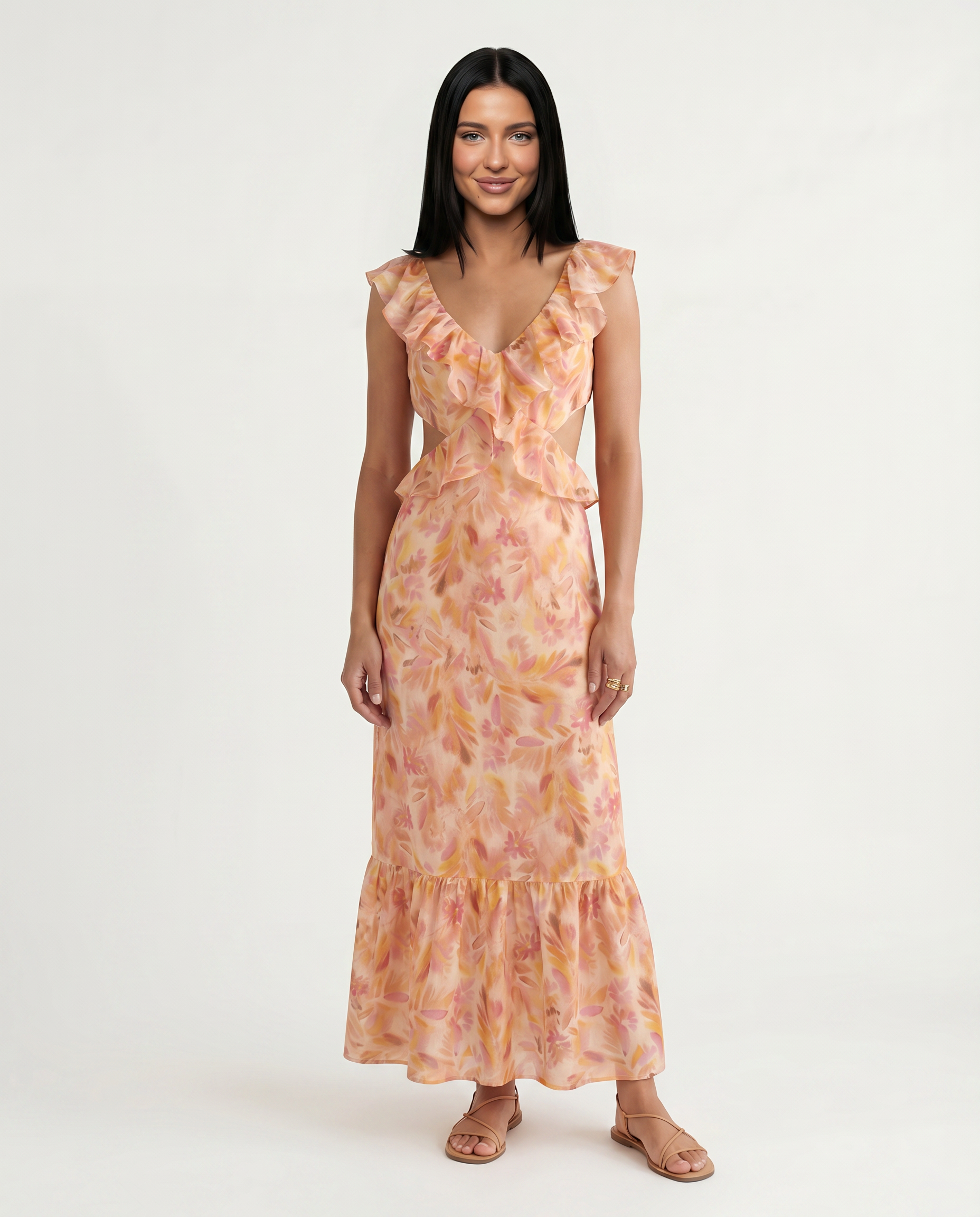 isabella ruffled maxi dress Women's Floral Ruffle Cut Out Maxi Dress Isabella