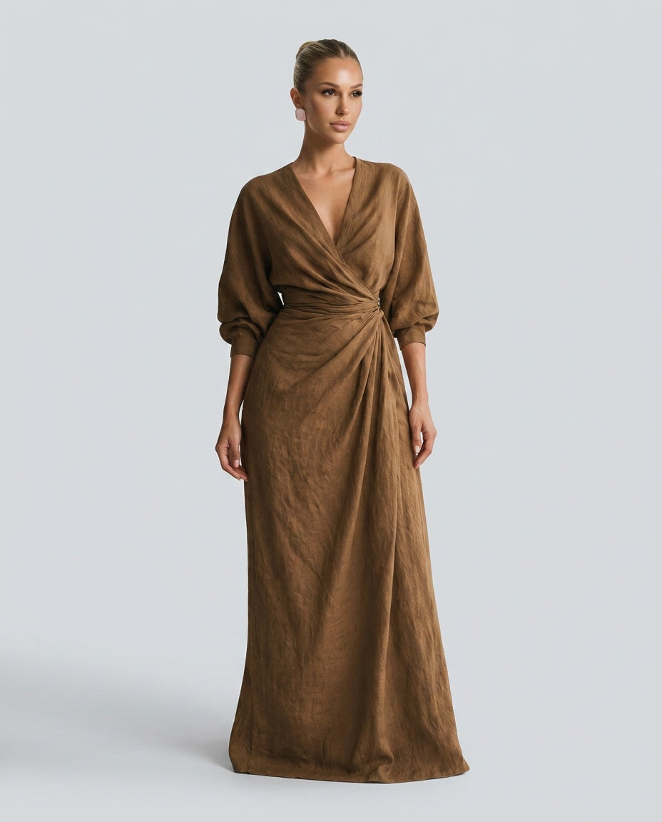 Pia | 3/4 Sleeve V-Neck Wrap Maxi Dress