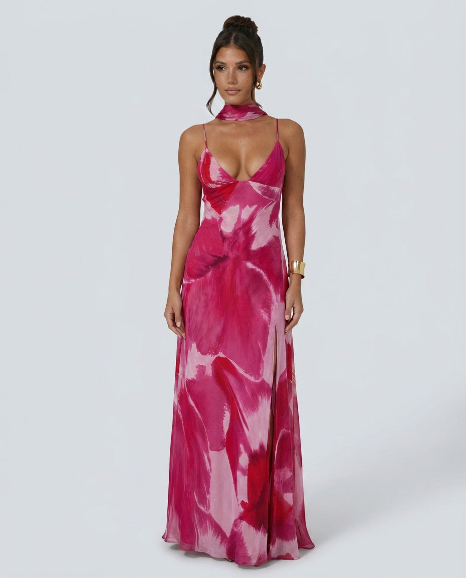 Sloane | Watercolour Print Spaghetti Strap Maxi Dress
