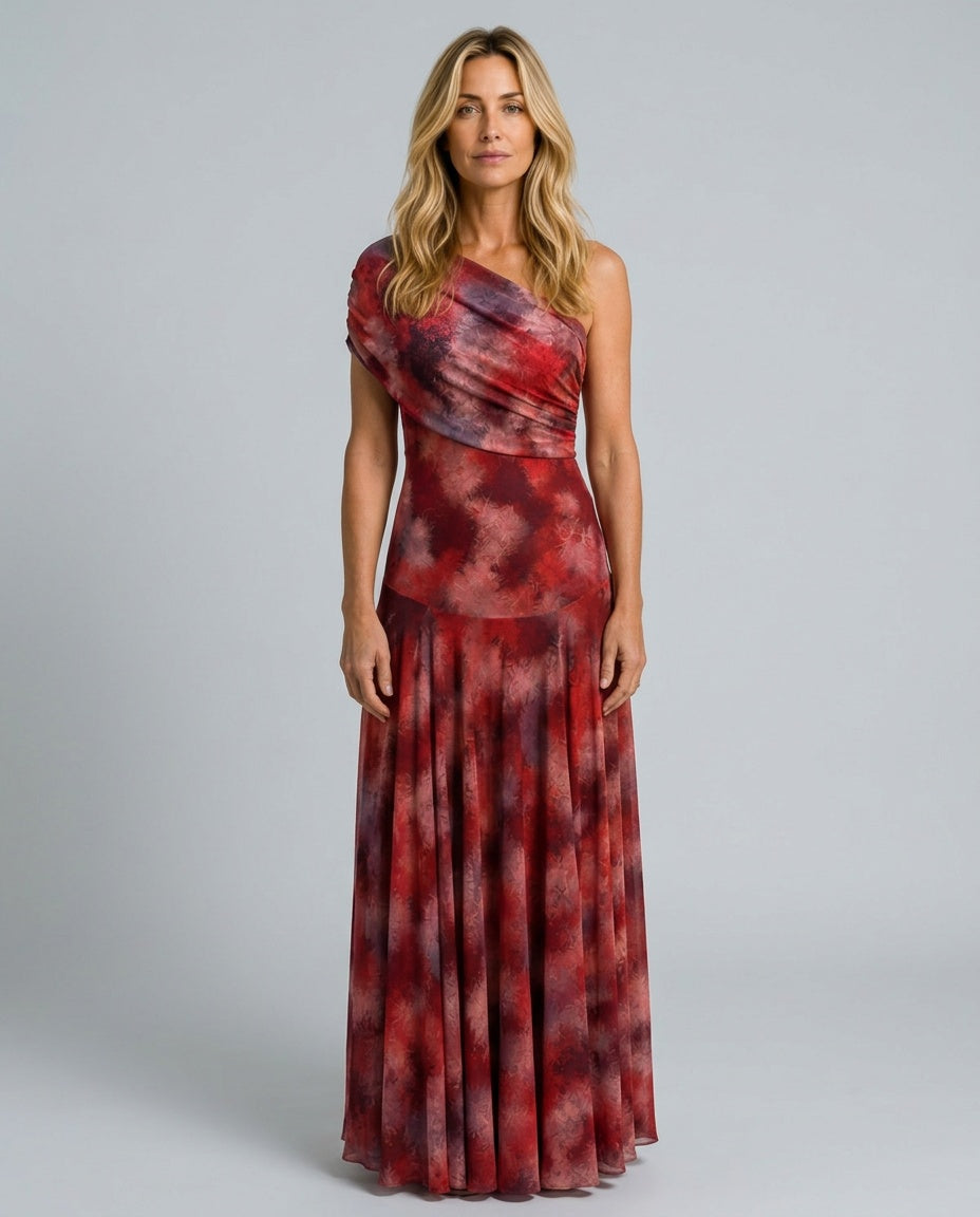 Anouk | One-Shoulder Watercolour Print Maxi Dress