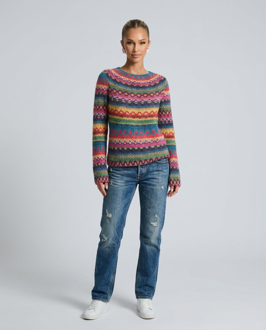 Pippa | Rainbow Stripe Crew Neck Knit Jumper