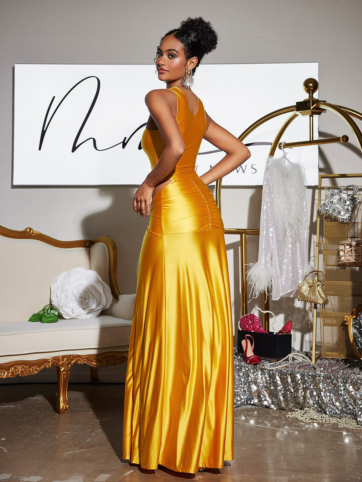Rosa | Crystal Cutout Satin-Look Maxi Dress
