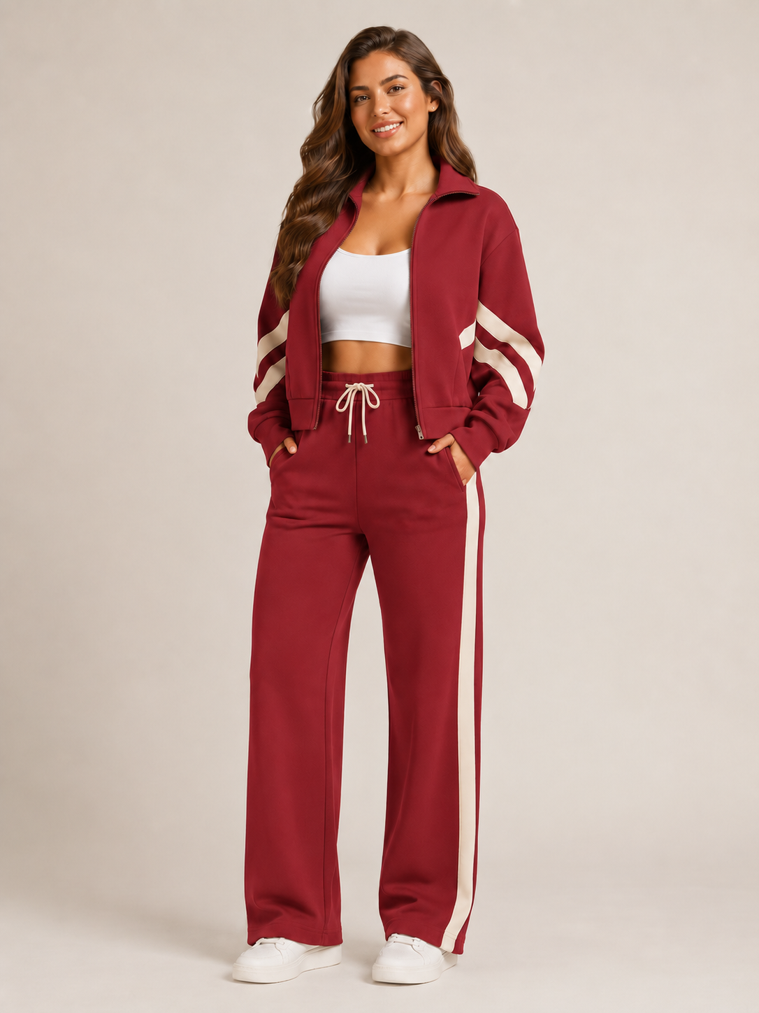 Pavella | Contrast Stripe Zip Tracksuit Set