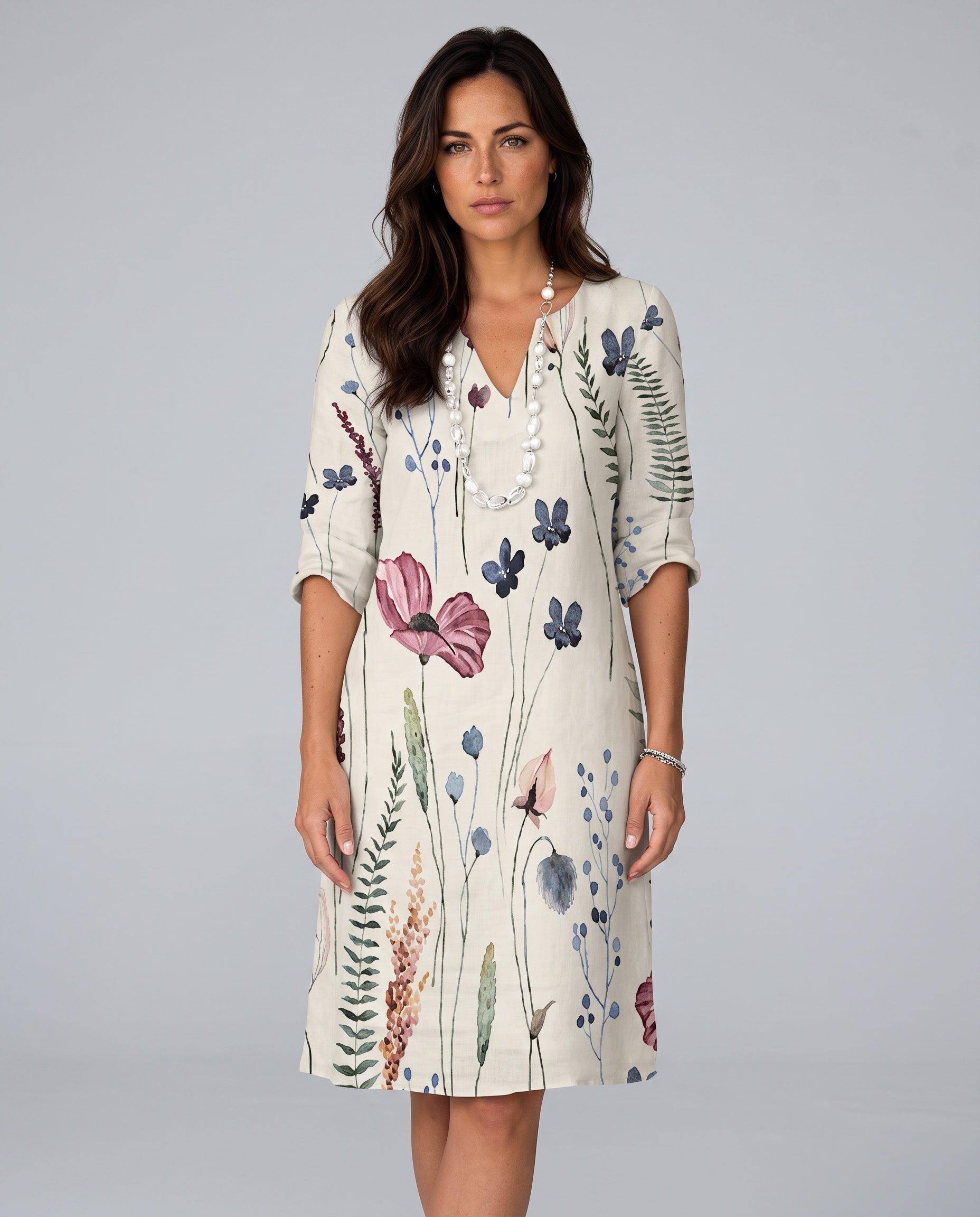 Xenia | Round Neck Short Sleeve Midi Dress