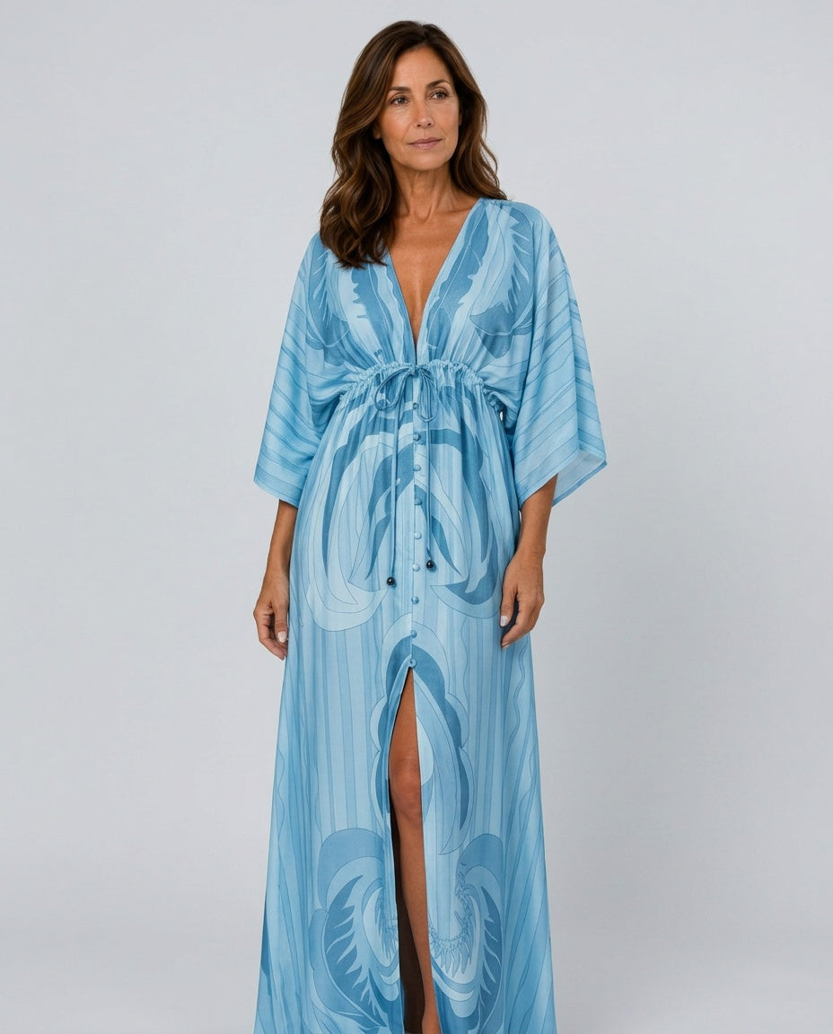 Josephine | Printed Batwing Tie-Waist Maxi Dress