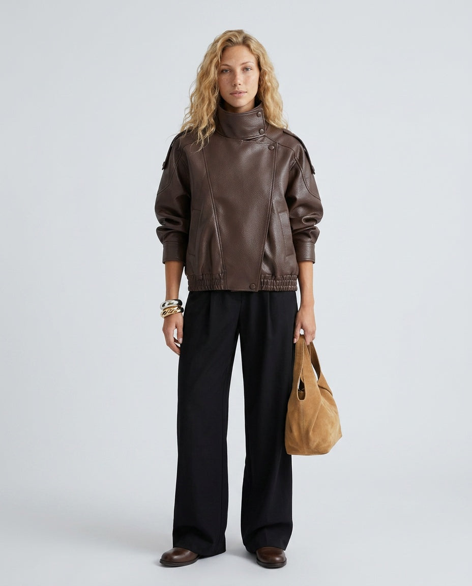 Opal | Asymmetric Zip Relaxed Faux Leather Jacket