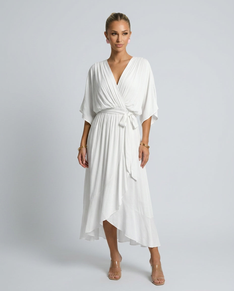 Elin | Flowy Belted Midi Wrap Dress