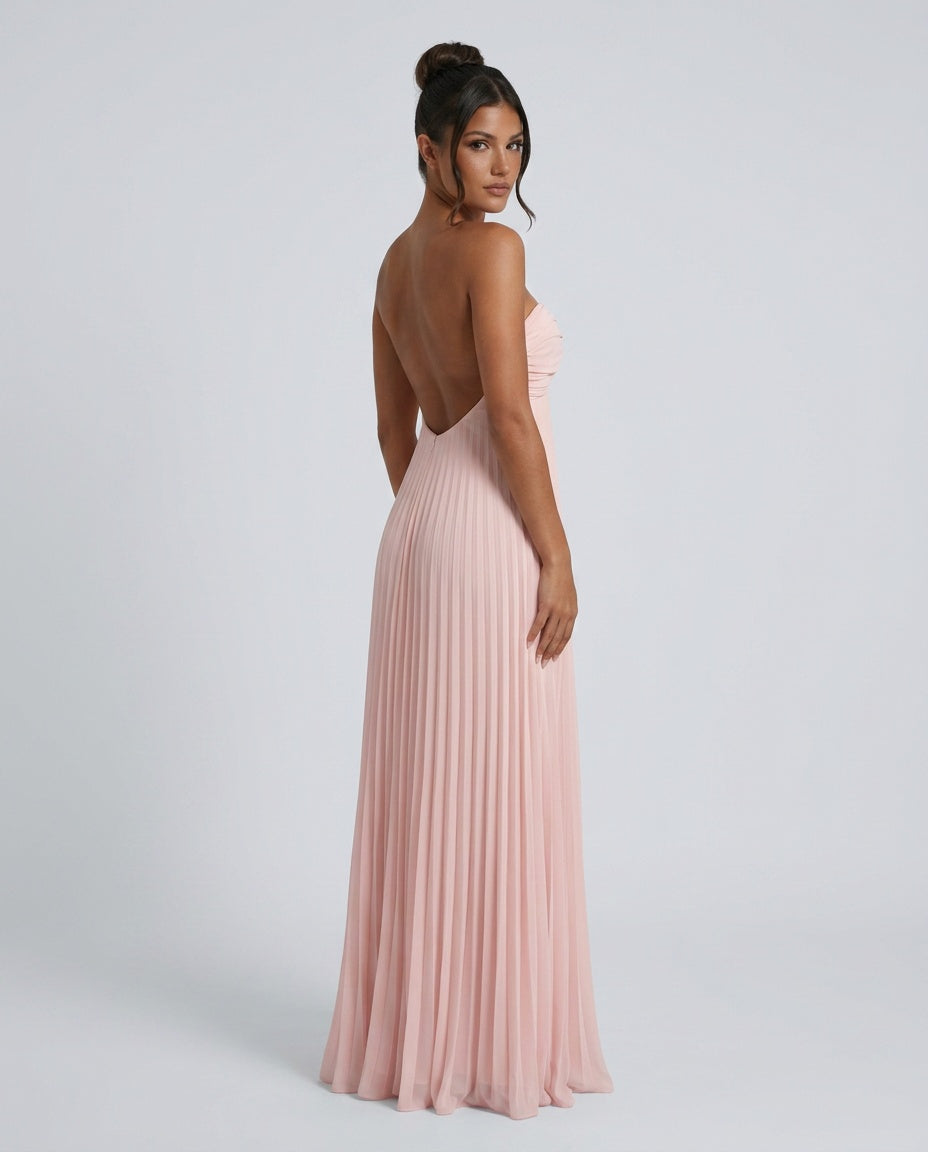 Marisol | Strapless Twist Front Pleated Maxi Dress