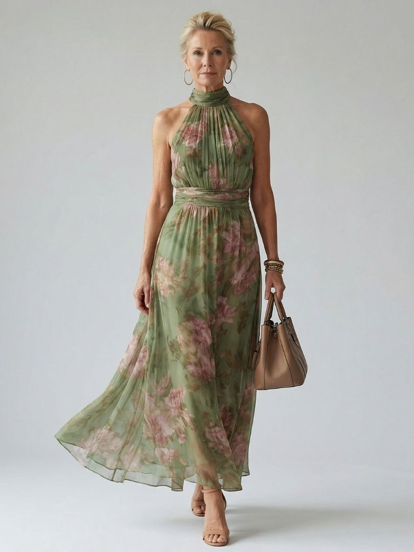 Adeline | Gathered Halter Midi Dress