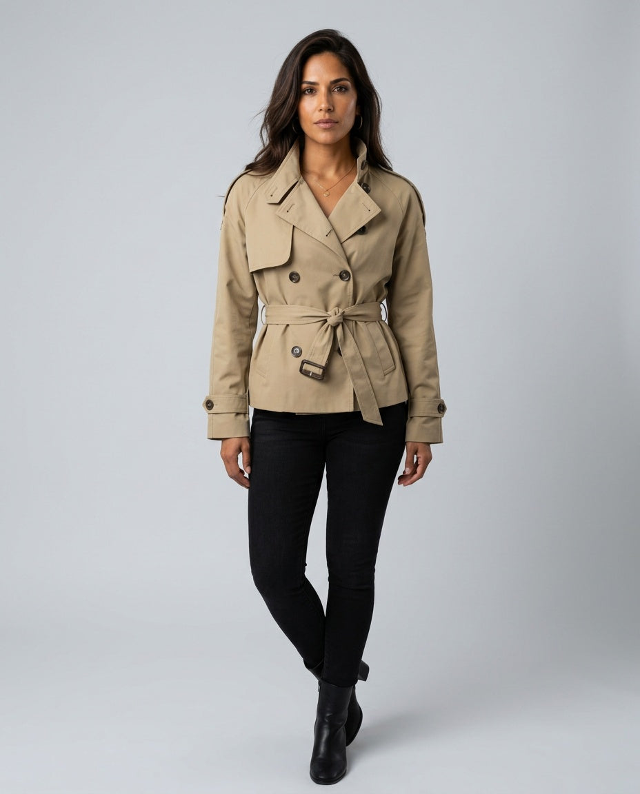 Wren | Cropped Double-Breasted Jacket with Tie Belt