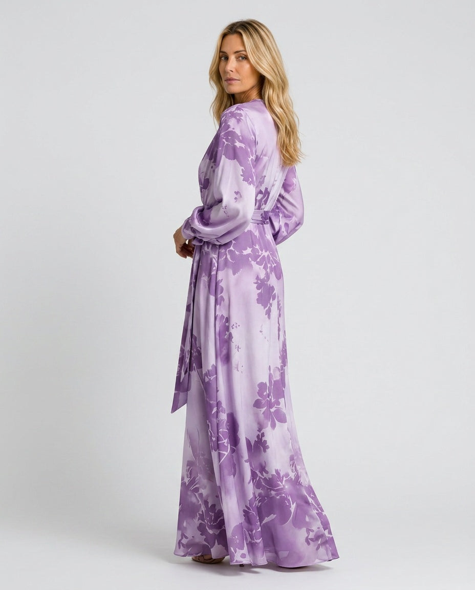 Ivy | Floral Wrap Lantern Sleeve Maxi Dress