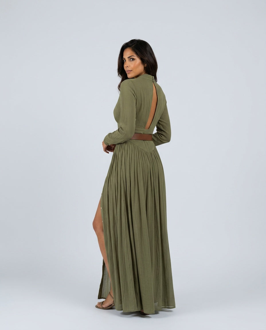 Kennedy | Notched Collar Long Sleeve Maxi Dress