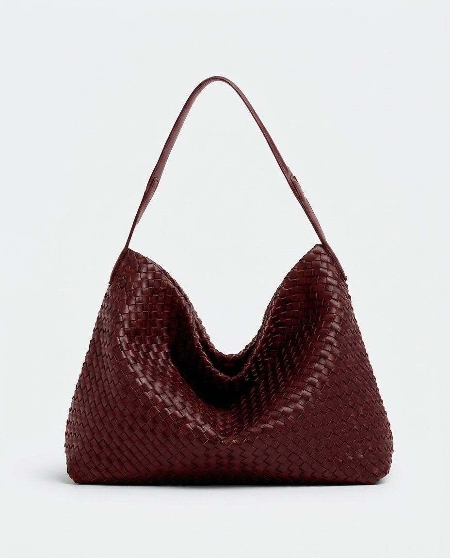 Woven Vegan Leather Structured Tote Bag