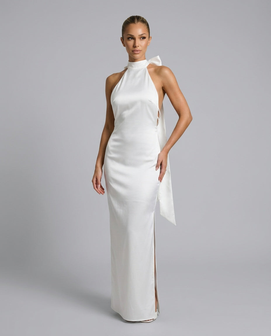 Women's Open Back Bow-Tie Wedding Maxi Dress