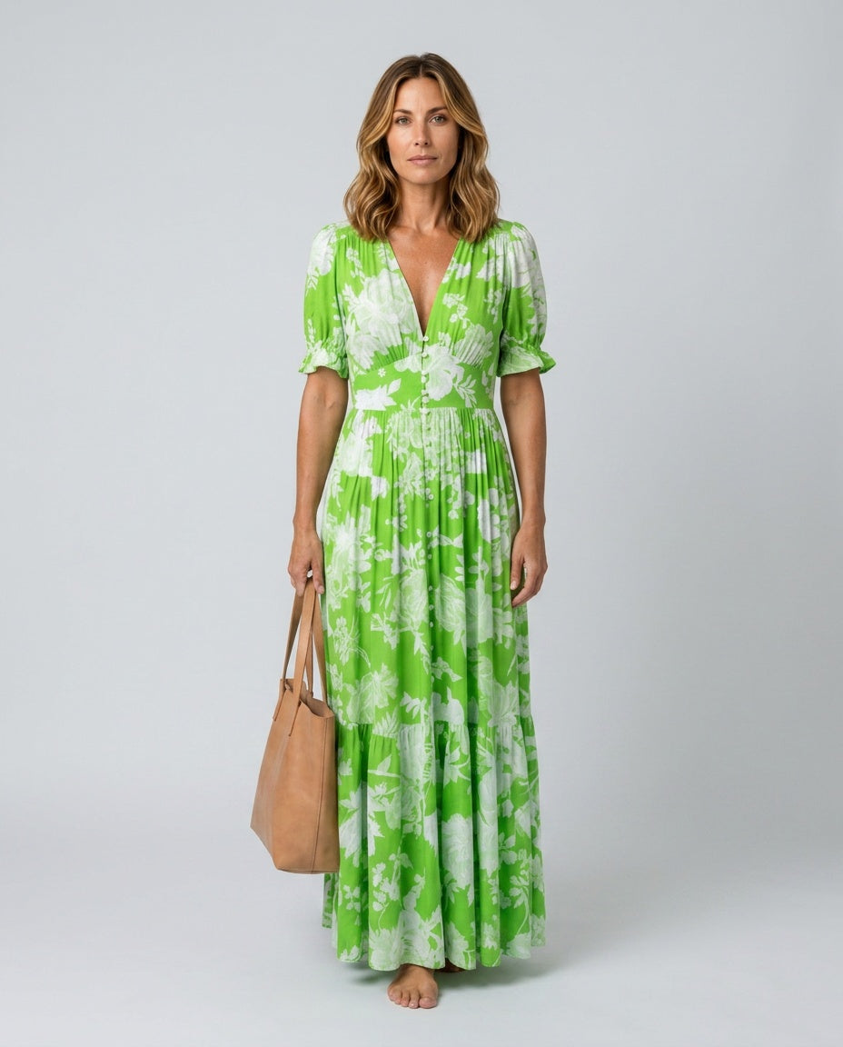 Josie | Short Sleeve V-Neck Floral Midi Dress