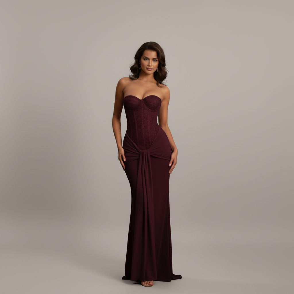 Ines | Off-Shoulder Strapless Black Tie Maxi Dress