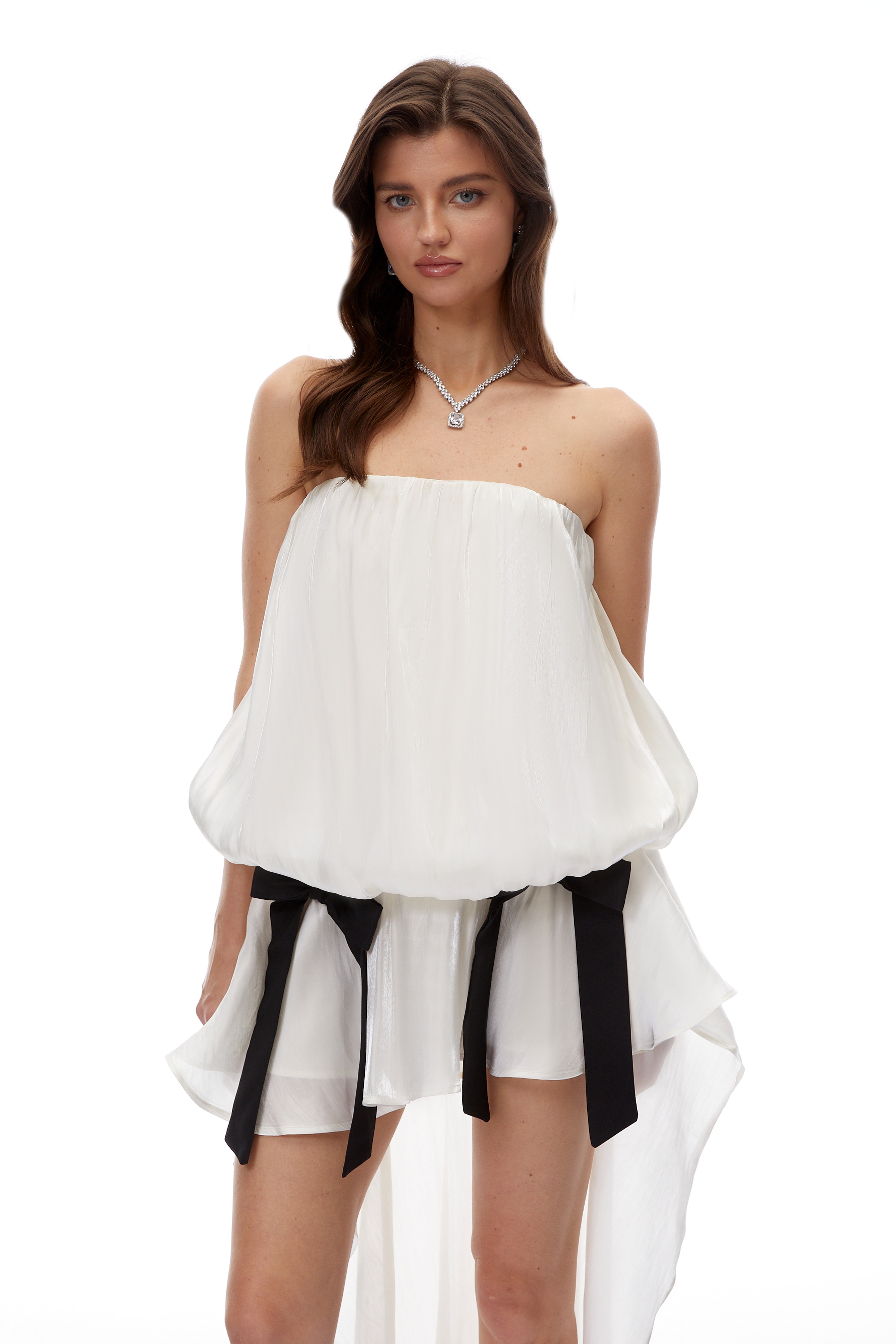 Noor | Strapless Ruched Bow Mini Dress