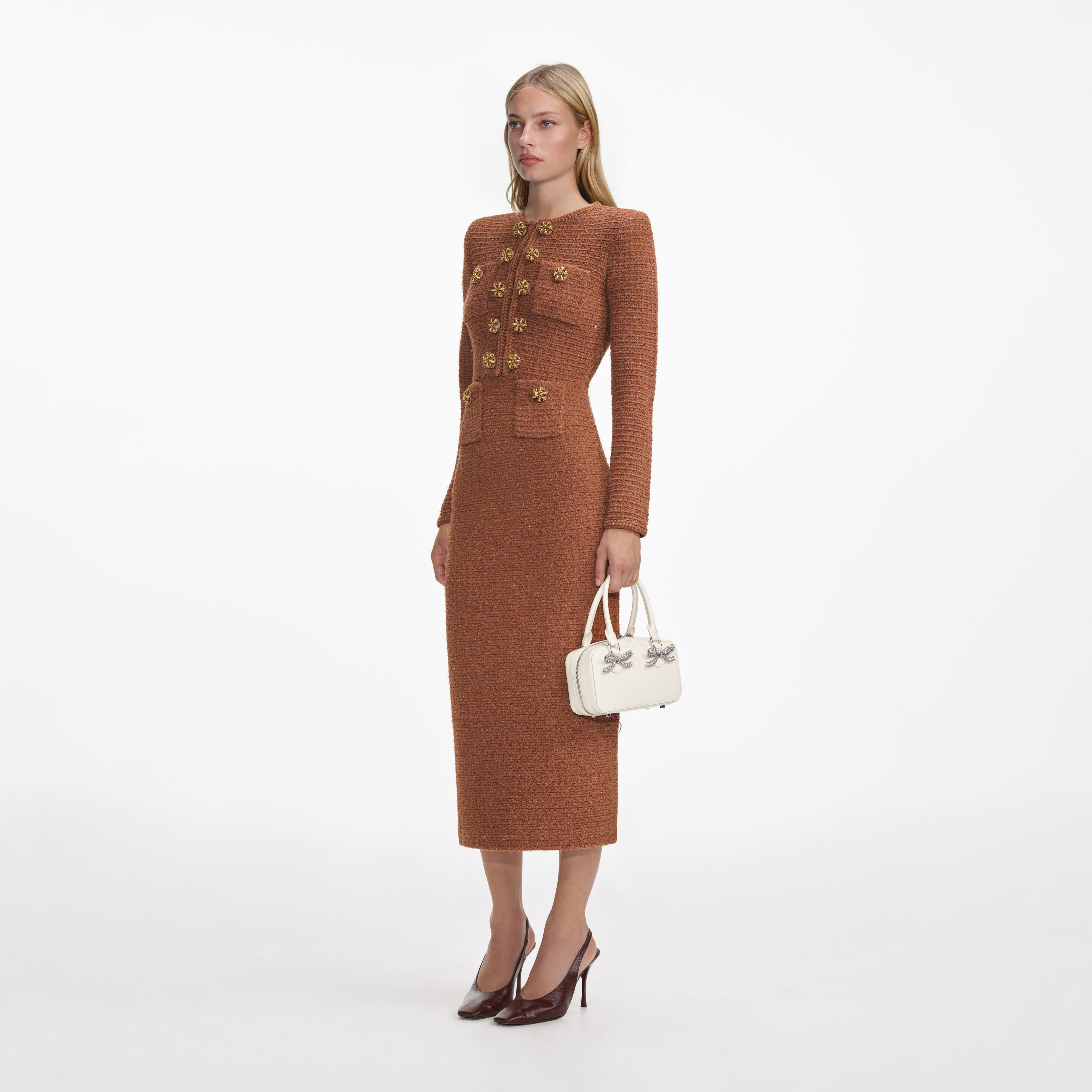 Tamsin | Button-Front Textured Knit Midi Dress