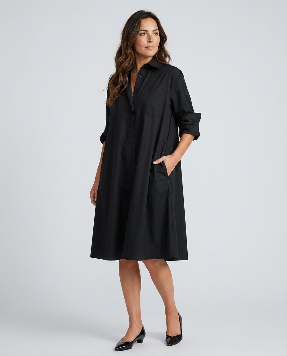 Camille | Belted Button-Front Flowing Shirt Midi Dress