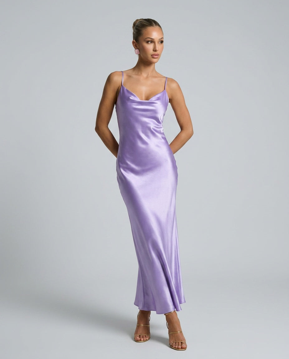 Serena | Cowl Neck Satin-Look Maxi Dress