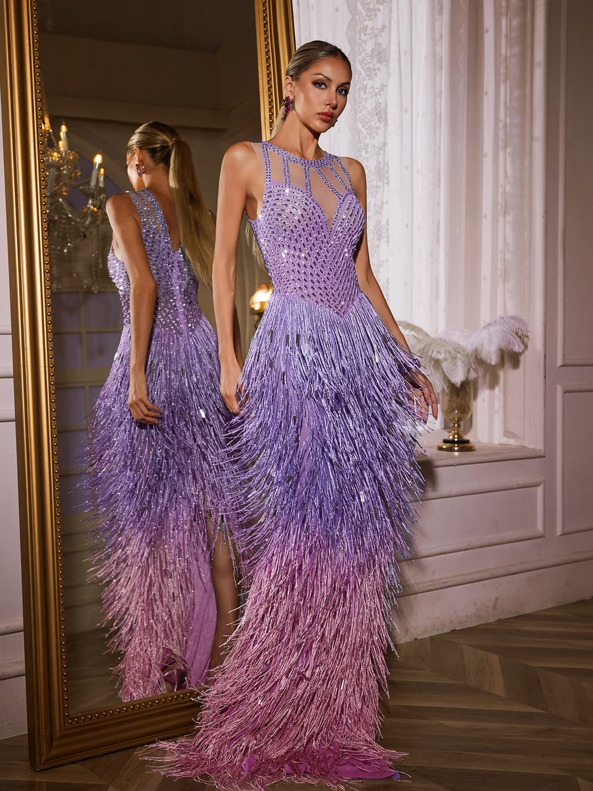 Coralie | Fringe Rhinestone Maxi Dress