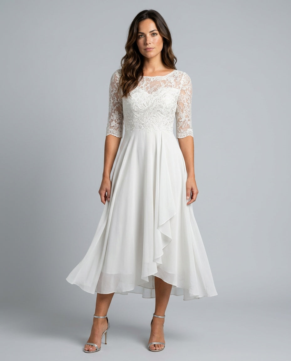 Romy | Lace-Trim Formal Midi Dress